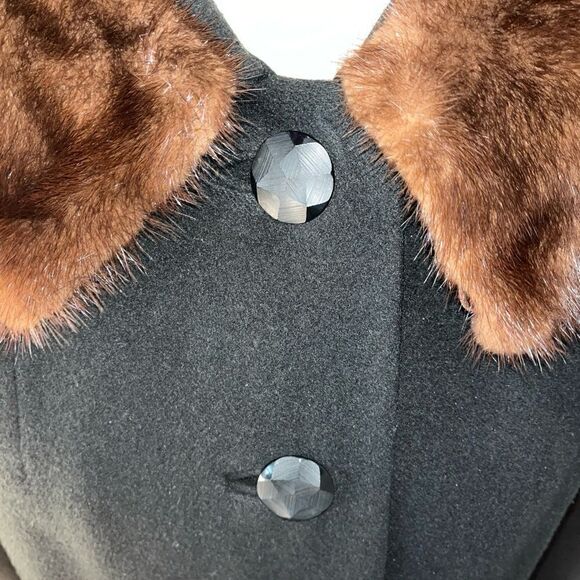 VINTAGE Black Cashmere Fur collar Pioneer Coat Co. for Hudson Belk Retro 60’s M - Picture 5 of 16